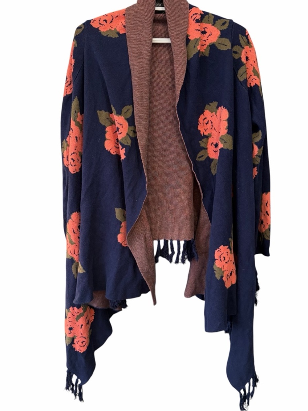 BB Dakota Navy Floral Open-Front Women's Sweater Wrap
